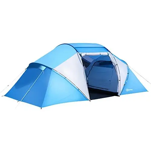 Produktbild: Outsunny Campingzelt Familienzelt Tunnelzelt mit 2 Schlafkabinen 4-6 Personen Blau L430 x B240 x H170cm, für Trekking