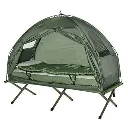 Produktbild: Outsunny Feldbett 4 in 1 Camping Set mit Zelt Schlafsack Matratze faltbar, Dunkelgrün