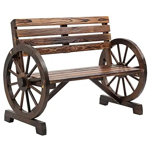 Produktbild: Outsunny 2-Sitzer Gartenbank, wetterfest Sitzbank, Gartenmöbel mit Rücken, Armlehnen im Rädernform Parkbank 240kg belastbar, Balkonbank, Holzbank für Balkon, Garten, 105,5 x 56 x 79 cm, Braun