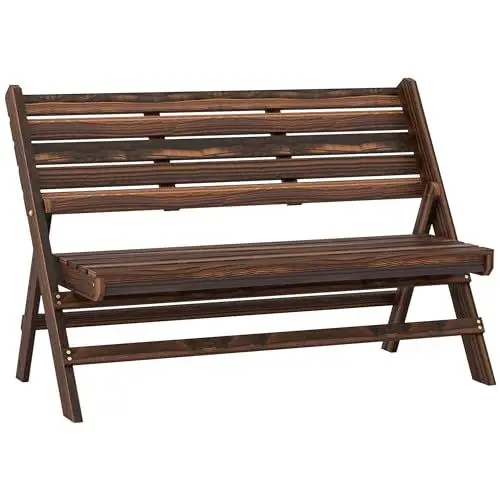 Produktbild: Outsunny Gartenbank, 2-Sitzer Sitzbank, Holzbank mit Rückenlehne, Parkbank, bis 250 kg belastbar, für Garten, Balkon, Verkohlt, 122 x 63 x 83 cm
