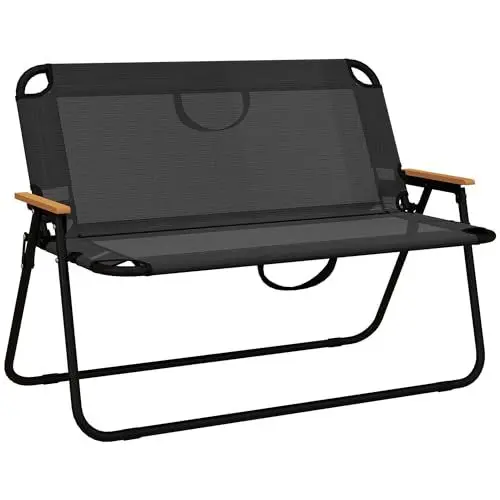 Produktbild: Outsunny 2-Sitzer Gartenbank, Sitzbank, Klappbare Campingbank, Klappbank bis 220 kg belastbar, für Camping, Terrasse, Mesh, Schwarz, 108 x 65 x 73 cm