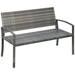 Produktbild: Outsunny Gartenbank Polyrattan 2-Sitzer UV-beständig Sitzbank mit ergonomischen Armlehnen Rückenlehne Gartenmöbel Parkbank bis 240kg belastbar Balkonbank für Garten Terrasse, 122x60x85cm, Grau