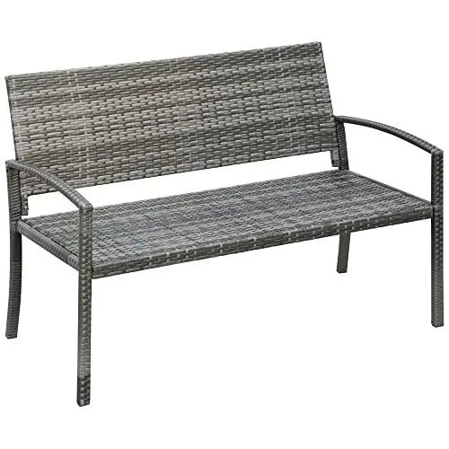 Produktbild: Outsunny Gartenbank Polyrattan 2-Sitzer UV-beständig Sitzbank mit ergonomischen Armlehnen Rückenlehne Gartenmöbel Parkbank bis 240kg belastbar Balkonbank für Garten Terrasse, 122x60x85cm, Grau