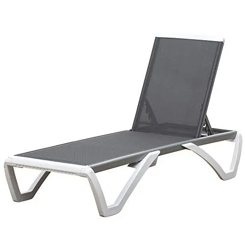 Produktbild: Outsunny Gartenliege Alu Sonnenliege Stoffliege Relaxliege 5-Fach verstellbar ergonomisch Texteline Grau+Weiß 170 x 67,5 x 95 cm