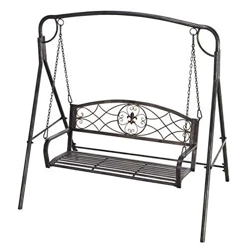 Produktbild: Outsunny Gartenschaukel für 2 Personen, Hollywoodschaukel, Schaukelbank, Metall, Schwarz mit Goldtönen, 167 x 123 x 175 cm