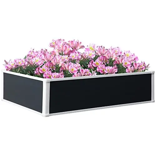 Produktbild: Outsunny Hochbeet Blumenkasten Pflanzkasten mit Drainagefunktion Gemüsebeet für Gemüse, Kräuter im Garten, Terrasse und Balkon, Kunststoff, Grau, 120 x 90 x 30 cm
