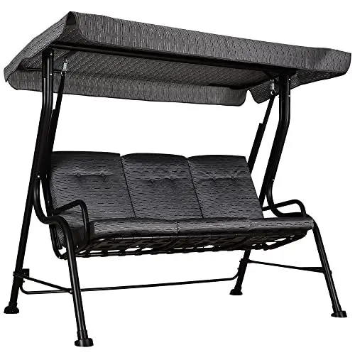 Produktbild: Outsunny Hollywoodschaukel, 3-Sitzer Gartenschaukel, Verstellbares Sonnendach, Texteline Grau 200 x 120 x 170 cm