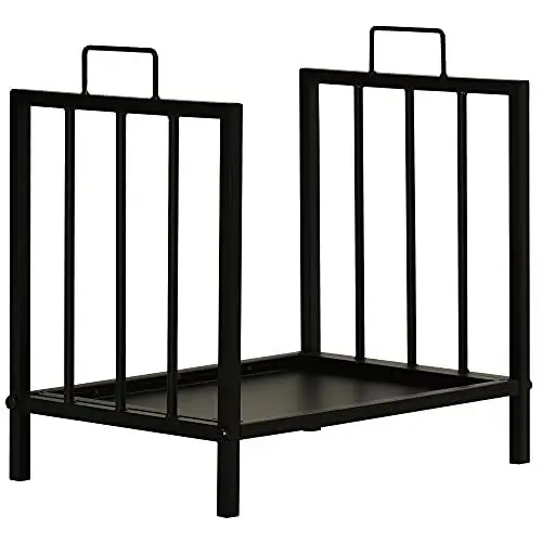 Produktbild: Outsunny Kaminholzregal Kaminholzständer mit zwei Griffen Kaminbesteck 50 kg belastbar Feuerholzablage Kaminwerkzeug Metall Schwarz 39 x 32,5 x 46 cm