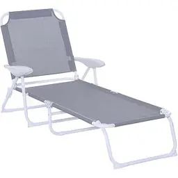 Produktbild: Outsunny Liegestuhl Sonnenliege Klappbare Strandliege 4-stufige Gartenliege Netzstoff Grau 186 x 66 x 80 cm
