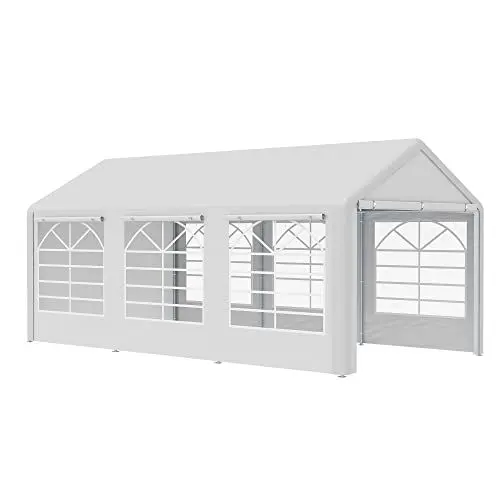 Produktbild: Outsunny Pavillon Partyzelt 3x6m Garten Festzelt Gartenpavillon mit 4 Seitenwänden Fenster Polyester+Metall Weiß