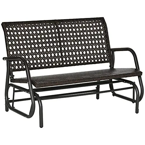 Produktbild: Outsunny Polyrattan Schaukelbank 2-Sitzer Outdoor Terrasse Garten Loveseat Gartenschaukel mit Rückenlehne Sitzbank Parkbank Braun 70 x 120 x 84 cm