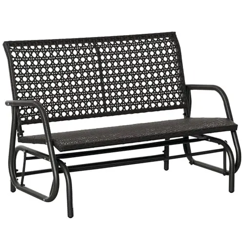 Produktbild: Outsunny Polyrattan Schaukelstuhl 2-Sitzer Gartenbank mit Rückenlehne Schaukelbank für 2 Personen Gartenschaukel Outdoor Bank Sitzbank für Garten Terrasse Park 70 x 120 x 84 cm Grau