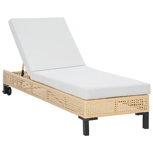 Produktbild: Outsunny Polyrattan Sonnenliege Gartenliege mit Kissen 3-stufig verstellbar Rattanliege Gartenmöbel Liege Stahl Natur 65 x 200 x 31 cm
