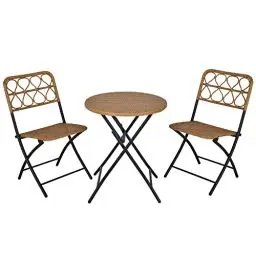 Produktbild: Outsunny Rattan Gartenmöbel Set 3 TLG. Polyrattan Sitzgruppe Balkonmöbel Set Bistroset Balkonset Garnitur 2 Stühlen + Tisch Klappbar Garten Natur