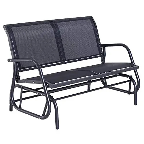 Produktbild: Outsunny Schaukelstuhl 2-Sitzer Gartenbank Gartenschaukel Sitzbank Parkbank Metall Gartenmöbel Schwarz 120 x 70 x 85 cm