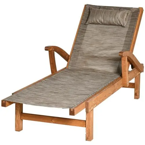 Produktbild: Outsunny Sonnenliege, Liegestuhl mit Verstellbarer Rückenlehne, Gartenliege, Relaxliege, für Balkon, Poolbereich, bis 113 kg belastbar, Braun, Kiefer, 194 x 70 x 32 cm