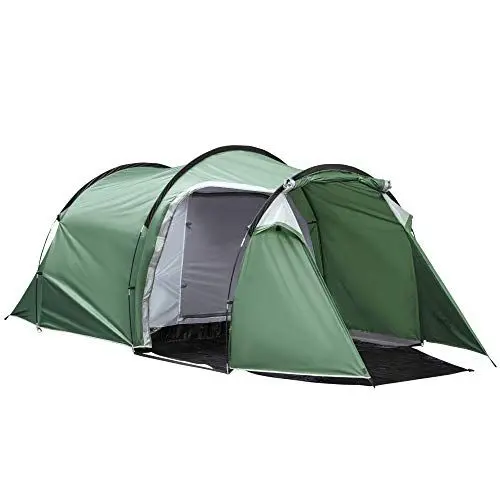 Produktbild: Outsunny Campingzelt für 2-3 Personen stabil wasserdicht Familienzelt mit Seitentür Fenster Packtasche, Zelt mit 2000mm Wassersäule Tunnelzelt Kuppelzelt für Camping Reise Trekking Garten, Dunkelgrün