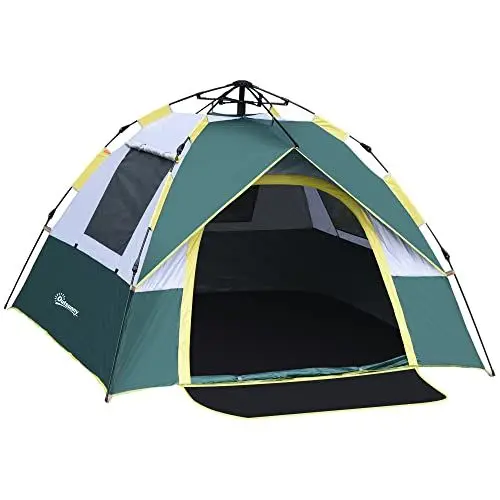Produktbild: Outsunny Campingzelt für 3 Personen Pop-up Kuppelzelt mit Fenster, Packtasche, Haken, Bodenplane, Familienzelt mit 1000mm Wassersäule Zelt für Camping Reise Trekking Garten