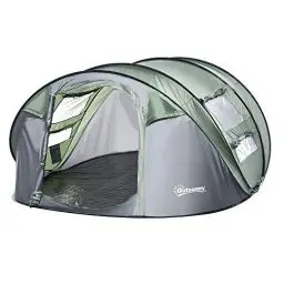 Produktbild: Outsunny Zelt für 4-5 Personen Campingzelt mit Heringen Kuppelzelt Polyester B3 Gitter Glasfaser Dunkelgrün+Grau 263,5 x 220 x 123 cm
