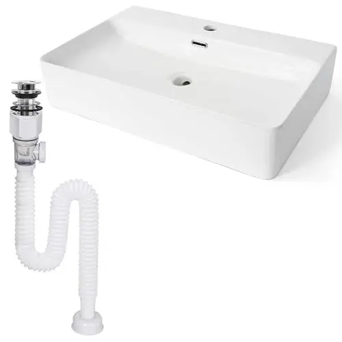 Produktbild: OUUTMEE Keramik Waschbecken, Handwaschbecken, Keramik-Handwaschbecken, 500 x 420 x 130 mm, mit geruchsdichtem Abfluss, keramisches Waschbecken