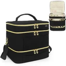 Produktbild: OUUTMEE nagellack Tasche für 40 Flaschen (15 ml) und 1 LED-Nagellampe, 3-lagige Nagellack-Tragetasche mit Aufbewahrungstaschen für Maniküre-Werkzeuge, 23x 25x 28 cm