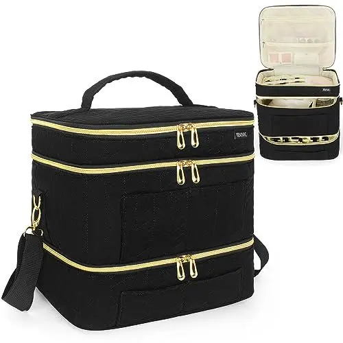Produktbild: OUUTMEE nagellack Tasche für 40 Flaschen (15 ml) und 1 LED-Nagellampe, 3-lagige Nagellack-Tragetasche mit Aufbewahrungstaschen für Maniküre-Werkzeuge, 23x 25x 28 cm
