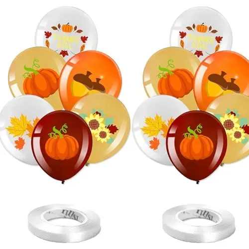 Produktbild: Ovanda 12 Stück Thanksgiving Luftballons, Herbst Deko Ballons, Kürbis Deko Ballons, Ahorn Luftballons, Garland Luftballon, Tannenzapfen Ballon, Herbst Themenparty Latex Ballon,für Ernte, Erntedankfest
