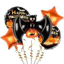 Produktbild: Ovanda 5 Stück Halloween Luftballons, Fledermaus Folienballon, Kürbis Ballon,Happy Halloween Foilenballons,Helium Ballon,Spinne Ballons,Dekorationen Horror Set für Jungen Mädchen,Grusel Fotorequisiten