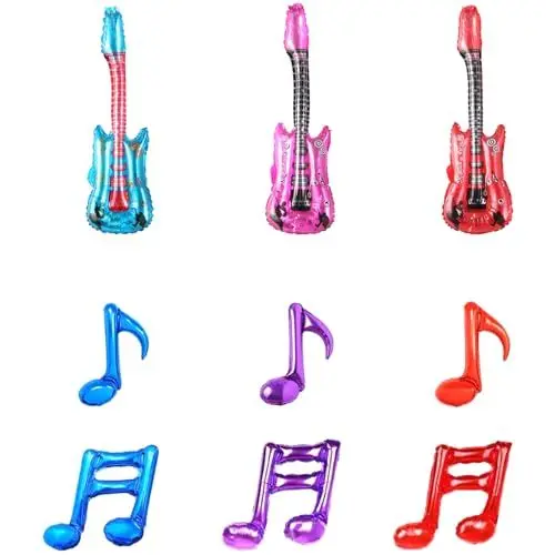 Produktbild: Ovanda 9 Stück Aufblasbare Musikalische Luftballons, 16 Zoll Rockstar Luft Ballons, Bunt Luft Gitarre, Saxophon Gitarre Mikrofon Trommel Musikinstrumente Zubehör,Aufblasbare Rock Instrumente Spielzeug