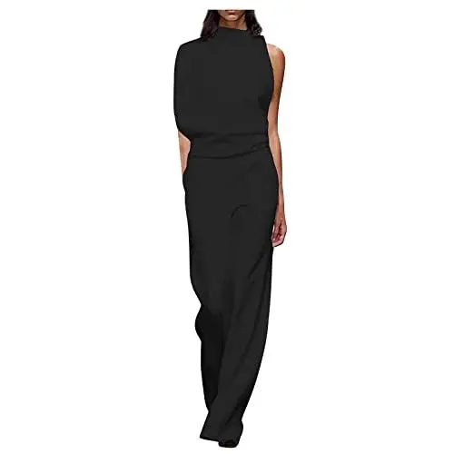 Produktbild: Overall Damen Festlich Hochzeit Jumpsuit Für Hochzeitsgäste Damen Elegant Jumpsuits Lang Weites Bein Overall Einteiler Damen Ärmellos Hosenanzug Frauen Kuschelig Einfarbig Onesie