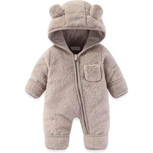 Produktbild: Overalls für Baby-Mädchen Jungen,Neugeborenes Baby BärStrampler Einteil Pyjama,Süß Plüsch Bärohren Jumpsuit mit Kapuzen,Faltbare Manschette Overall Winter Schneeanzug,Fleece Warm Kapuzenoverall