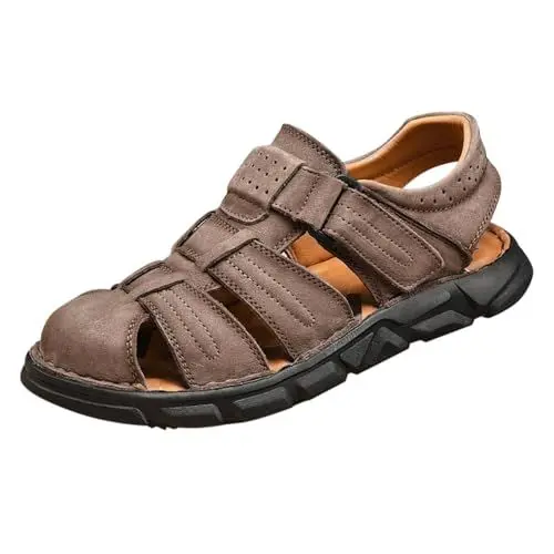 Produktbild: OverDose Boutique Herren Sommersandalen Herrenschuhe ultraleichte Trekking Herrensandalen Ledersandalen Leder Trekkingsandalen Leichte Casual Sandalen Sale Khaki gr.43 größe