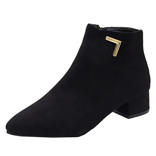 Produktbild: Overknees Damen Rot High Heels Fashion Short Atmungsaktiv Chunky Reißverschluss Thermoschuhe Damenstiefel Damenstiefel Schuhe Damen Elegant Flach Winter (Black, 40)