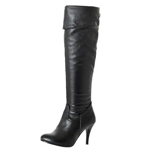 Produktbild: MMOOVV Frauen dünne High Heel Overknee Stiefel Mode Schnee lange Stiefel warme Winterschuhe Schmaler Schaft (Black, 35)