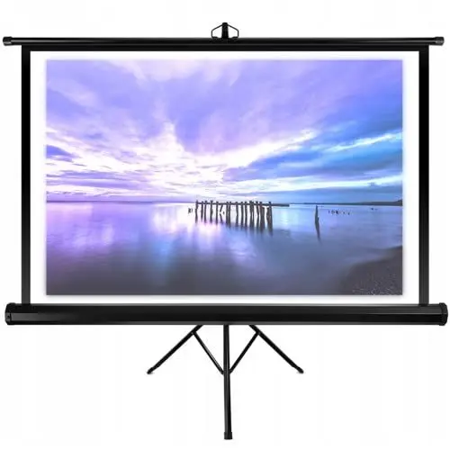 Produktbild: OVERMAX Tripod Screen 60” EIN Projektionsschirm mit Stativ 60 Zoll 116×87 cm Dreibein-Stativ, automatisches federbelastetes Aufrollen, weißes Mattes Segeltuch