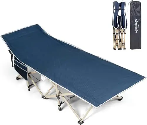 Produktbild: OVERMONT Klappbar Campingbett Übergroß Feldbett - Gästebett für Erwachsene 190 x 71 x 36 cm - bis 250kg Belastbar - 2400D Oxfordgewebe mit Seitentasche Tragetasche für Camping Garten Büro