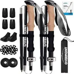 Produktbild: Overmont Wanderstöcke 7075 Aluminium Ultraleicht faltbar verstellbar 105-125CM Trekkingstöcke Nordic Walking Stöcke 1 Paar mit All Terrain Zubehör