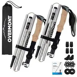 Produktbild: Overmont Wanderstöcke Carbon, 7075 Aluminium Ultraleicht faltbar verstellbar 105-125CM Trekkingstöcke Nordic Walking Stöcke 1 Paar mit All Terrain Zubehör