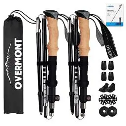 Produktbild: Overmont Wanderstöcke Carbon Ultraleicht faltbar verstellbar 105-125CM Trekkingstöcke Stoßdämpfend Nordic Walking Stöcke 1 Paar mit All Terrain Zubehör
