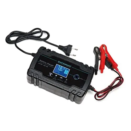 Produktbild: OVERMUST - Lade-/Wartungsgerät für Autos 12V-8A | 24V-4A | Vollautomatisch | Überlast- & Kurzschlussschutz | Intelligentes Display | Tragbar & Benutzerfreundlich | USB C Ladegerät, Schwarz