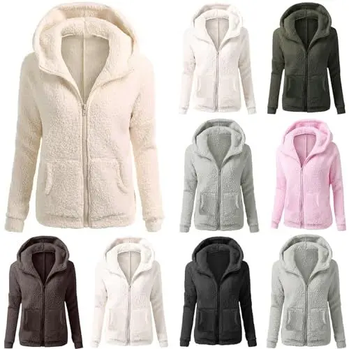 Produktbild: Oversize Hoodie Damen Ledermantel Damen Sweatjacke Damen Damen-Jacken Fleecejacke Damen Mit Kapuze Hoodie Y2K Arbeitsjacke Jeansjacke Schwarz Damen Teddyfleece Jacke Damen Sommerjacke Damen