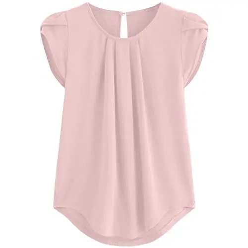 Produktbild: Oversize Shirt Damen Sexy Chiffon Bluse Damen Kurzarm Langes Elegant Tops 2024 Damenmode Sommer Flowy T-Shirt Bluse Oberteil Rosa 2XL