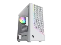 Produktbild: Oversteel - Iridium Gaming PC Gehäuse Kompatibel mit ATX, Micro ATX und ITX Boards, 120mm A-RGB Lüfter, Mesh Front, 2 Staubfilter, gehärtetes Seitenglas, USB 3.0, Weiß