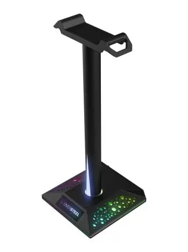 Produktbild: Oversteel - Stellite Gaming-Headset-Ständer, 10 RGB-Beleuchtungsmodi, Anti-Rutsch-Basis, USB, Schwarz