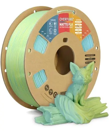 Produktbild: OVERTURE Matte PLA Filament 1.75mm, Matte PLA Rolle 1kg Spule (2.2lbs), Maßgenauigkeit +/- 0.02 mm, für 3D Drucker (Hellblau-Gelb)