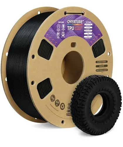 Produktbild: OVERTURE TPU Filament 1.75 mm, Flexible TPU Rolle Weiches 3D-Drucker Filament, 95A 1kg Spule (2.2 lbs), Maßgenauigkeit +/- 0,02 mm (Schwarz)