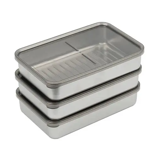 Produktbild: OVIRSHOP Kühlschrank Aufschnittbox Fresh, 3 Stück Edelstahl Aufschnittboxen Stapelbare Lebensmittel Aufbewahrungsbox Frischhaltedosen 900ML
