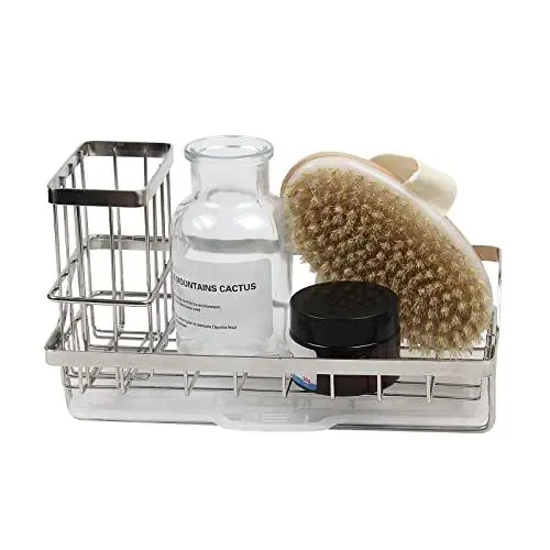 Produktbild: OVIRSHOP Spülbecken Organizer Edelstahl Spüle Caddy Küchen Organizer mit Abflusspfanne für Kitchen Bürste Spüllappen Seifenspender