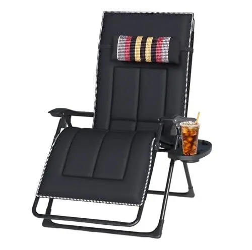 Produktbild: OVLRIJP Garten Liegestuhl Klappbar, Extra Breit 72cm Klappbare Gartenliege, Sonnenliege Klappbar, Klappliegestuhl mit Getränkehalter & Kissen, Relaxliege für Outdoor Garten Balkon (Strip-mit Kissen)