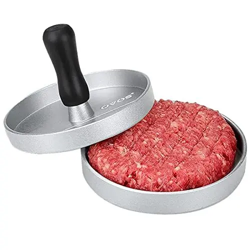 Produktbild: OVOS burger pattie presse Burgerpresse mit 100 Blatt Backpapier, bürger former Set aus Aluguss für leckere paddy maker, Patties, BBQ, Burger Presse Aluguss mit Anti haftbeschichtung